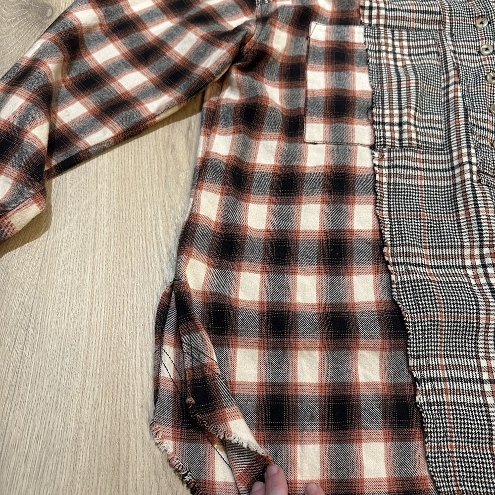 FREE PEOPLE Wildfire Mixed Plaid Flannel Long Sleeve Top Boho XS Oversized! EUC - Picture 4 of 11